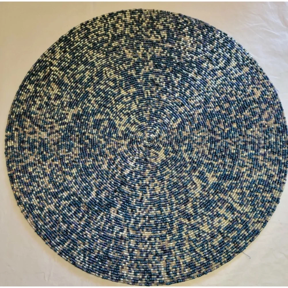 2x Coastal Collection Round Nautical Beaded Placemat Charger Blue Silver 15